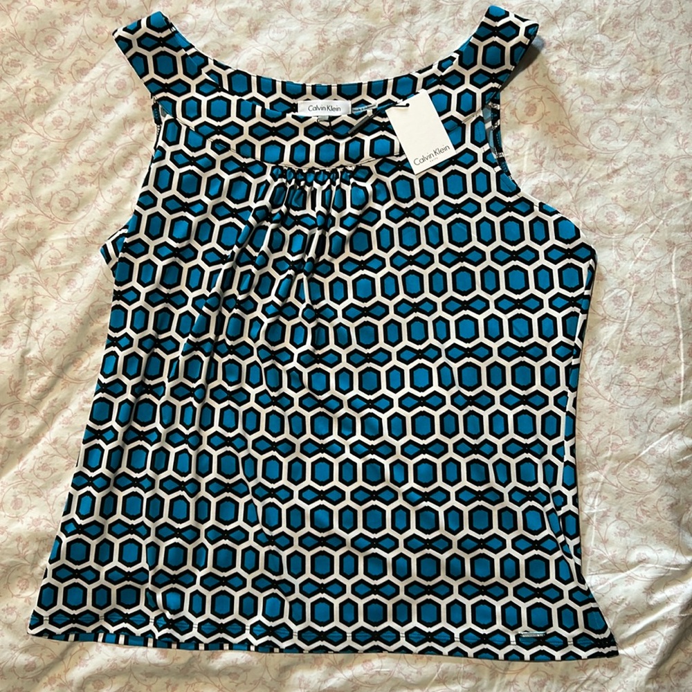 Calvin Klein Women's Blouse Blue Cerulean XL